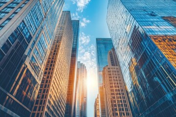 Obraz premium A Look Up at the City's Glass and Steel