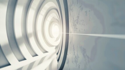 Obraz premium A minimalist, futuristic corridor with concentric circles leading to a bright, light-filled end, creating an abstract and mysterious mood.
