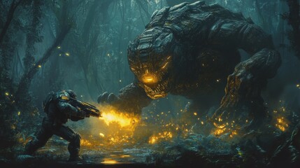 Sci fi Monster Battle in Jungle