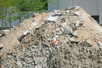 A pile of construction waste on a construction site. Stones