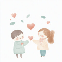 Couple Love Hearts Watercolor.