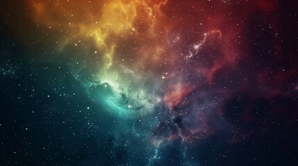 Fototapeta premium A mesmerizing view of a colorful nebula in space, with vibrant hues of red, green, and blue blending into one another, dotted with countless stars.