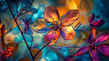 Vibrant abstract floral illustration showcasing colorful blossoms against a dreamy background