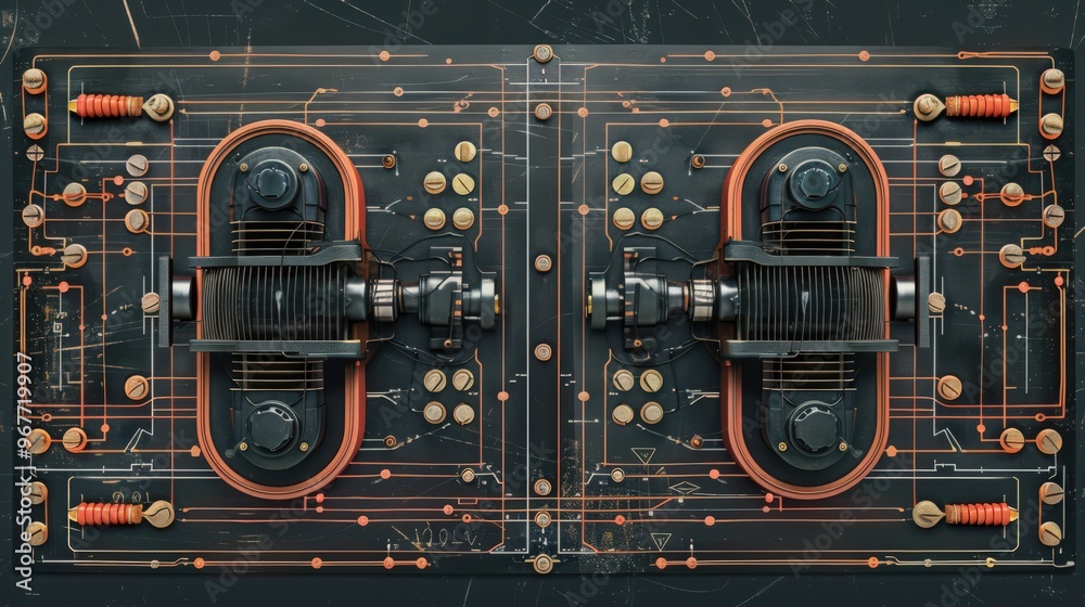 Poster cross-section of a series-parallel circuit, depicting both series and parallel components and their 