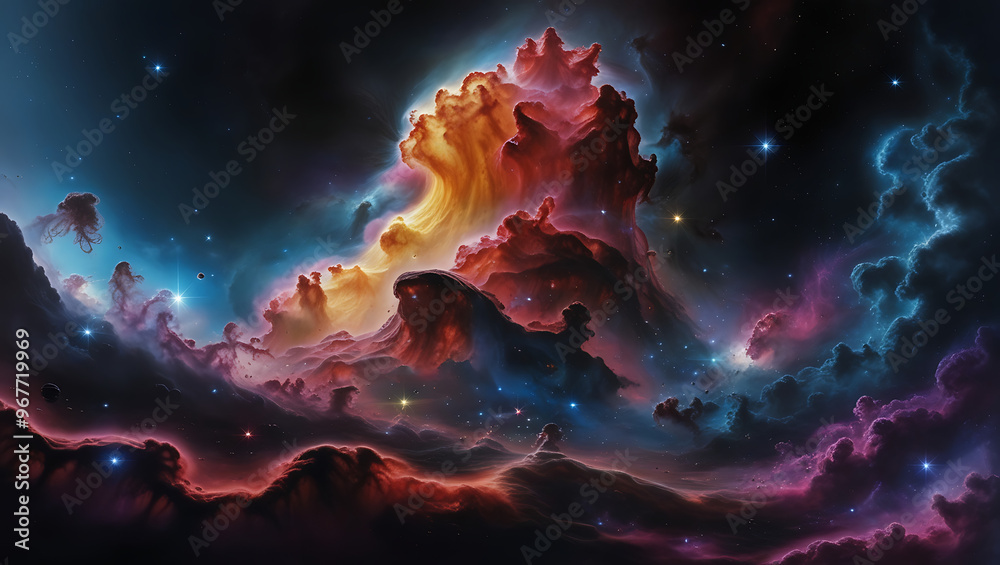 Wall mural Stary night cosmos. Colorful space galaxy cloud nebula. Universe science astronomy. Supernova background wallpaper