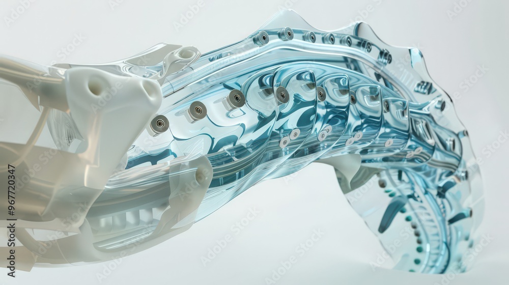 Poster cross-section of a soft robotics system, highlighting its flexible materials and design for tasks re