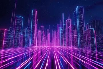 Fototapeta premium Neon Cityscape with Purple and Blue Lights.