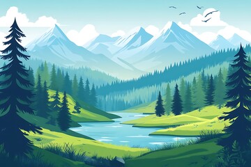 Landscape with Mountain and lake and forest