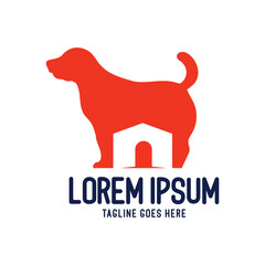 Simple Minimalist Canine Dog Puppy with Home House for Pet Veterinary Logo Design