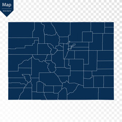 Transparent - High Detailed Blue Map of Colorado. Vector eps10.	
