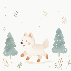 Fototapeta premium Cute Dog Running in Forest.