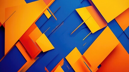 Bold and modern blue background with abstract orange and yellow geometric patterns, ideal for creative design