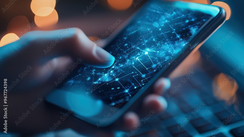 Poster cybersecurity measures are enhanced as a user utilizes a mobile phone and laptop with top-tier data 