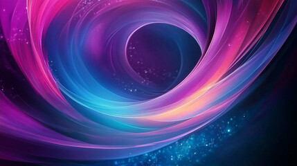 Colorful swirling abstract illustration with luminous hues and cosmic sparkles in a vibrant galaxy-like setting