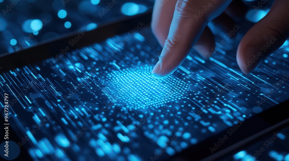 Poster cybersecurity networks benefit from biometric authentication on digital tablets, ensuring enhanced d