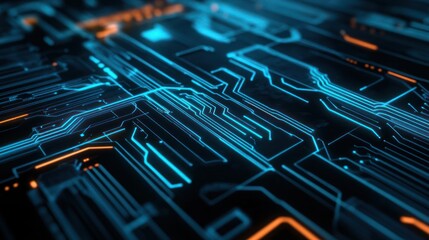 Abstract Circuit Board with Glowing Lines