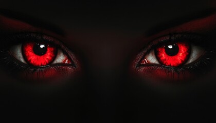 Vibrant Red Eye of a Female Demon with Intense Gaze