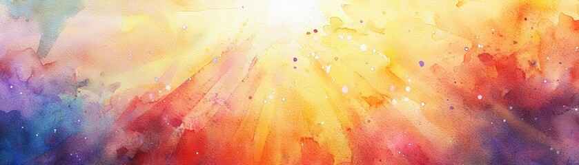 Obraz premium Abstract Watercolor Background Warm Colors, Golden Rays, and Glimmering Lights.