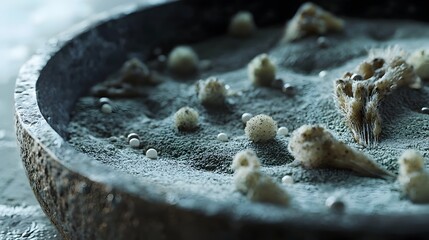 Close-up View of Unsanitary Cat Litter Box with Bacterial and Fungal Contamination