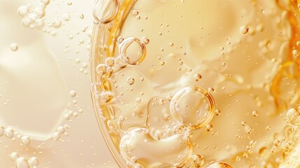Texture of a bubbly serum or oil. Skin care product with room for text.