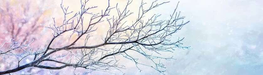 Winter Wonderland Frozen Branches Against a Dreamy Sky.