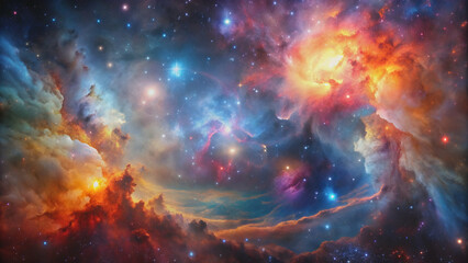 Naklejka premium Galactic background showcasing sumptuous colors, capturing the beauty of nebulae in stunning astrophotography , space