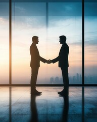 Businessmen shaking hands after a successful investment deal in a highend office, deal closed, investment success
