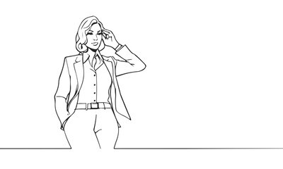 Elegant Woman Silhouette Line Art Drawing. Businesswoman Vector Minimal One Line Art. Business Female Portrait Linear Silhouette. Woman Sketch Illustration. Trendy Contour Drawing for Fashion Design