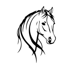 Horse Black Sketch Line Art Drawing on White Background. Horse Head Logo Line Art Minimalist Style. Good for Wall Art, Print, Poster. Animal Abstract Minimal Trendy Modern Drawing. Vector EPS 10