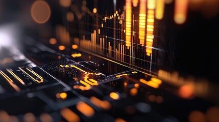 Dynamic digital visualization of financial data, showcasing vibrant graphs and metrics in an engaging technological design.