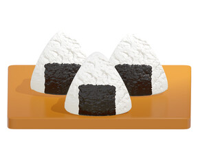 Onigiri 3d, Japanese food, Japanese rice ball on png transparent background.