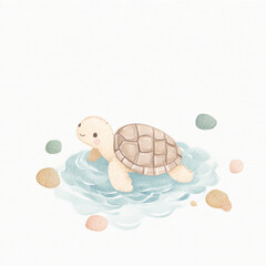 Cute Turtle Watercolor Illustr