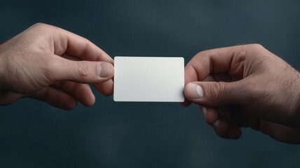 Closeup of hands exchanging business cards during a corporate meeting, networking, business interaction