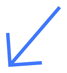 Simple blue arrow pointing diagonally to the lower left. Ideal for navigation, direction, instructions, maps, and logistics. Minimalist, modern vector.