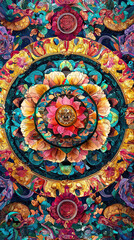 Fototapeta premium A vibrant and intricate Buddhist mandala featuring colorful lotus flowers and ornate designs, perfect for meditation and spiritual reflection