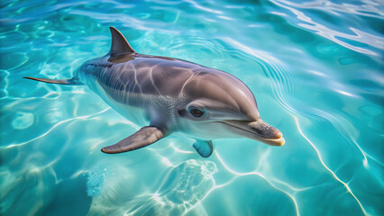 Baby dolphin swimming in clear blue water, baby, dolphin, cute, marine life, underwater, ocean, wildlife, adorable, aquatic, mammal, playful