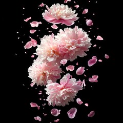 Pink peonies in full bloom against a black background create a stunning visual for floral-themed designs, wedding invitations, or spring promotions