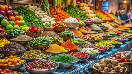 Culinary adventure in a vibrant market exploring unique flavors and ingredients , food, exotic, travel, cuisine