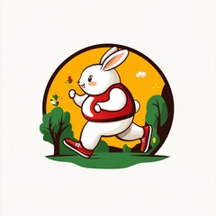 A cheerful rabbit jogging in a vibrant outdoor setting, embodying fitness and a playful spirit amidst nature.