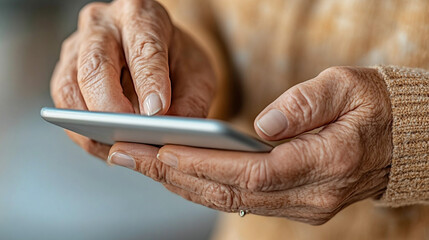 senior man uses a digital tablet for work, demonstrating the blend of modern technology and senior expertise. His focused hands on the device symbolize adaptability, lifelong learning, and digital inc