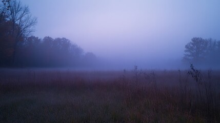 Fototapeta premium A serene misty landscape at dawn, evoking calm and tranquility.