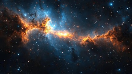 Fototapeta premium A distant supernova explosion illuminating a vast expanse of cosmic dust clouds, creating a breathtaking cosmic spectacle.