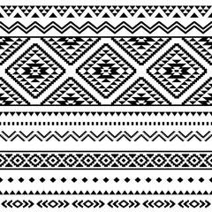Ancient echoes Aztec geometric seamless patterns southwest Navajo Native American tribal ethnic black and white for textile printing