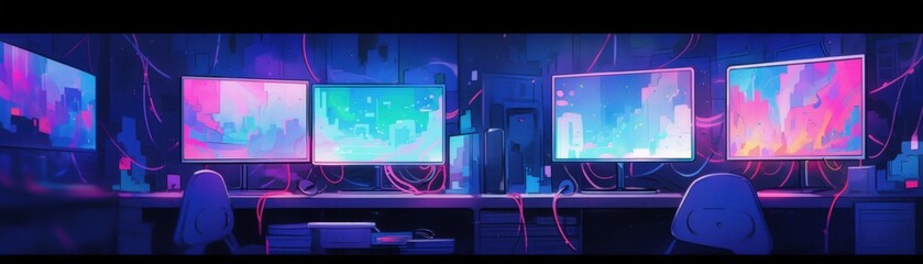 Naklejka premium The Digital Cityscape A Hacker's Paradise.