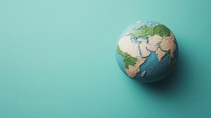 A colorful globe highlighting continents and oceans on a soothing turquoise background, perfect for educational or travel themes.