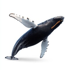 A majestic whale gracefully breaches the surface, showcasing its magnificent body and powerful fins in a vibrant ocean scene.