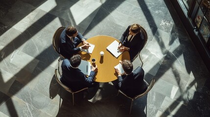High Angle Top View Of Business People Taking An Interview