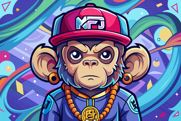 Cute Monkey Rapper NFT Illustration