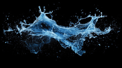 Blue water splash isolated on black background. isolated on a solid black background. Illustrations
