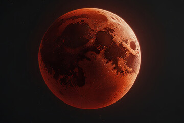 Fototapeta premium Blood Moon Render – Vivid Reddish-Orange Hue with Glowing Surface and Subtle Craters